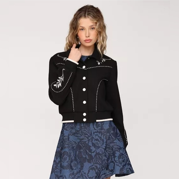 Avec Les Filles Womens Western Bomber Piping And Embroidary Jacket Soldout In Xs - Picture 3 of 7